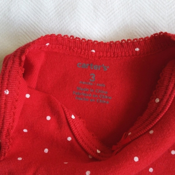 carter's red dotted cotton long sleeve bodysuit diaper shirt 3 months baby girl - Picture 3 of 5